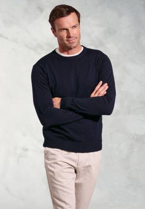 London Navy Cotton Merino Crew Neck Jumper