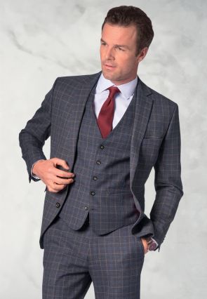 Tailored Fit Lyd Blue Check Suit - Waistcoat Optional