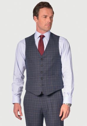 Tailored Fit Lyd Blue Check Waistcoat