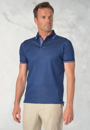 Mayer Dark Blue Cotton Rich Jacquard Polo Shirt