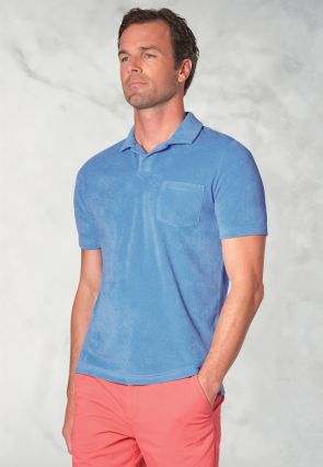 Milton Mid Blue Cotton Rich Terry Towelling Polo Shirt