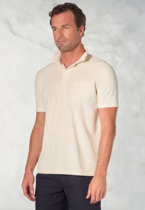 Milton Off White Cotton Rich Terry Towelling Polo Shirt