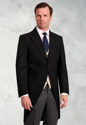 Regular Fit Black Pure New Wool Morning Suit Jacket