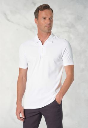 Newcombe Pure Cotton White Textured Zip Neck Polo Shirt