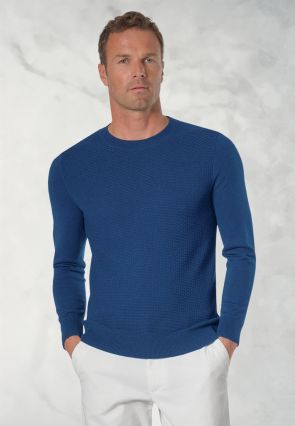 Noah Dark Blue Stitch Knit Cotton Crew Neck Jumper
