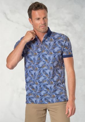 Okker Pure Cotton Palm Print Pique Polo Shirt