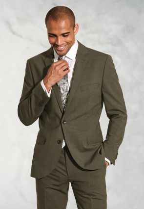 Tailored Fit Oliver Moss Melange Wool Blend Suit - Waistcoat Optional