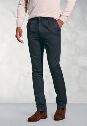 Tailored Fit Penn Navy Single Pleat Tapered-Leg Linen Cotton Pants