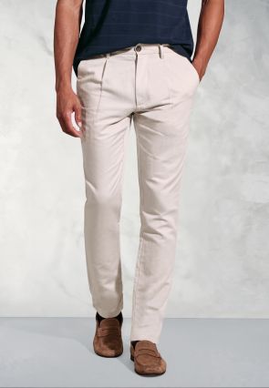 Tailored Fit Penn Ecru Single Pleat Tapered-Leg Linen Cotton Pants
