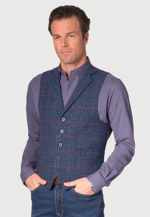 Tailored Fit Perth Navy Check Harris Tweed® Waistcoat