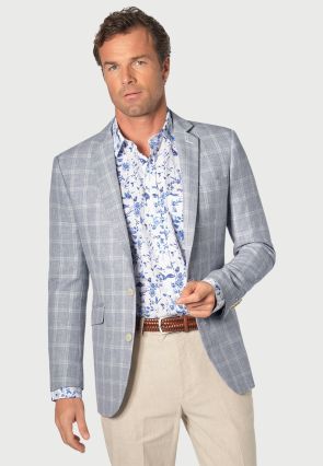 Tailored Fit Pigott Silver Blue Check Linen Blend Jacket