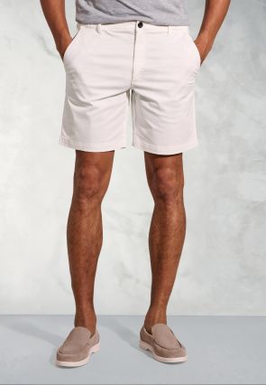 Piven White Garment Dyed Cotton Stretch Casual Shorts