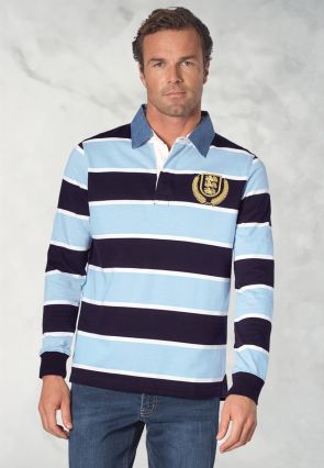 Richardson Sky Blue Pure Cotton Stripe Rugby Shirt