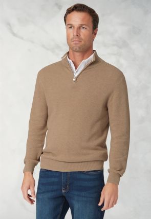 Ricky Sand Pique Knit Zip Neck Jumper