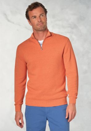 Ricky Salmon Pique Knit Zip Neck Jumper