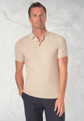 Riggs Pure Cotton Oatmeal Brick Knit Polo Shirt