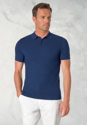 Riggs Pure Cotton Dark Blue Brick Knit Polo Shirt