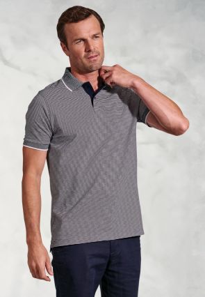 Ruffalo Navy Fine Stripe Cotton Jersey Polo Shirt