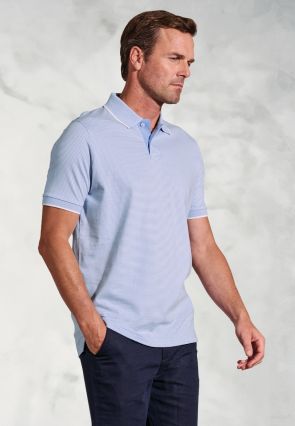 Ruffalo Sky Blue Fine Stripe Cotton Jersey Polo Shirt