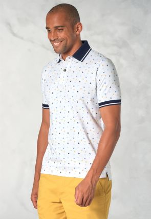Safin Pure Cotton Jersey Bird Print Polo Shirt