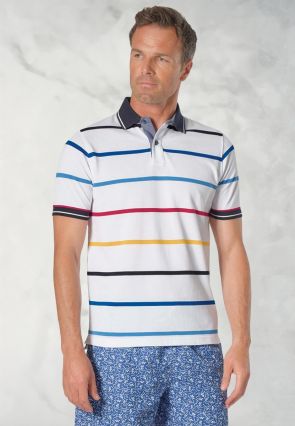 Sandham Pure Cotton White Stripe Pique Polo Shirt