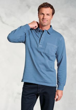 Sheridan Blue Garment Dyed Cotton Rugby Shirt