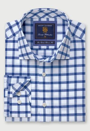 Regular Fit Navy Check Oxford Cotton Shirt
