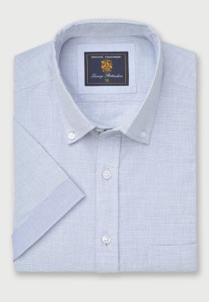 Regular Fit Sky Blue Textured Cotton Short Sleeve Shirts