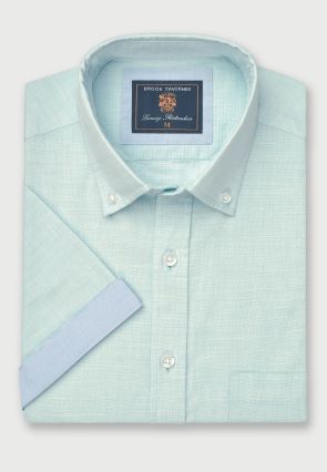 Regular Fit Mint Textured Cotton Short Sleeve Shirts