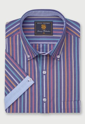 Regular Fit Blue Stripe 'Portofino' Short Sleeve Shirt