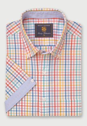 Regular Fit Multicoloured Check 'Portofino' Short Sleeve Shirt