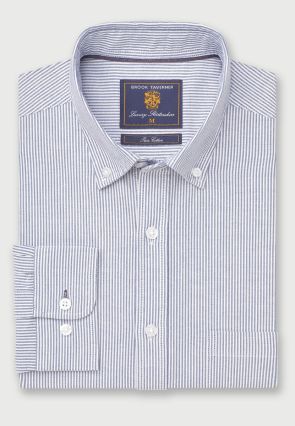 Regular Fit Blue Stripe Oxford Cotton Shirt
