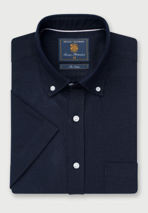 Regular Fit Navy Oxford Cotton Short Sleeve Shirt