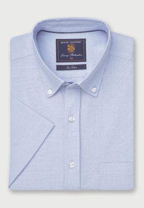 Regular Fit Sky Blue Oxford Cotton Short Sleeve Shirt