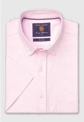 Regular Fit Pink Oxford Cotton Short Sleeve Shirt