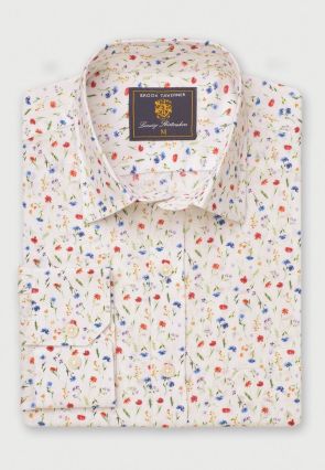 Regular Fit Multicoloured Ditsy Floral Watercolour Linen Cotton Shirt