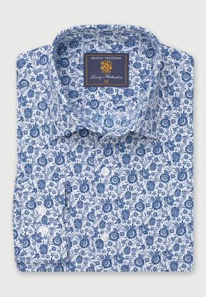 Regular Fit Blue Vintage Floral Cotton Shirt