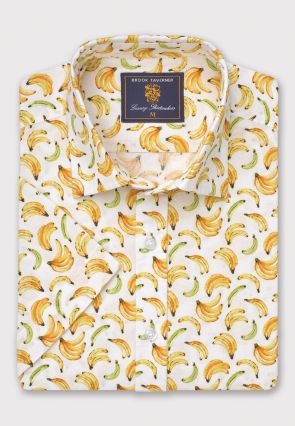 Regular Fit Banana Print Slub Cotton Shirt