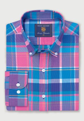 Regular Fit Magenta Madras Check Oxford Cotton Shirt