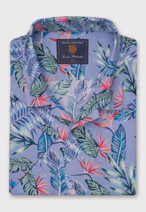 Regular Fit Blue Tropical Revere Collar Short Sleeve Shirt