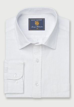Regular Fit White Pure Linen Shirt