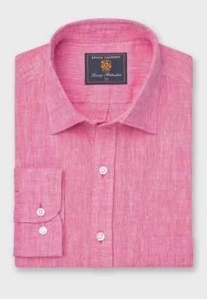 Regular Fit Magenta Pure Linen Shirt