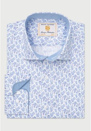 Regular Fit Blue Paisley Print Stretch Cotton Shirt