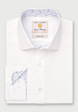 Regular Fit White Herringbone Stretch Cotton Shirt