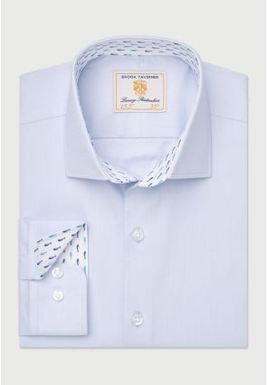 Regular Fit Sky Blue Herringbone Stretch Cotton Shirt