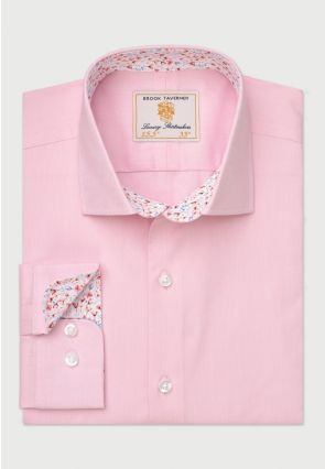 Regular Fit Pink Herringbone Stretch Cotton Shirt
