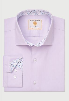 Regular Fit Lilac Herringbone Stretch Cotton Shirt