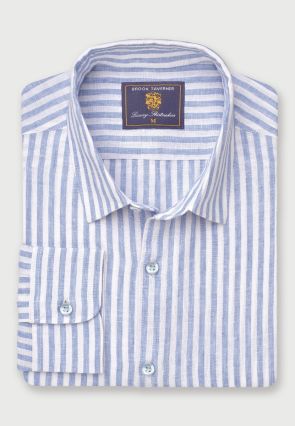 Regular Fit Blue Stripe Pure Linen Shirt