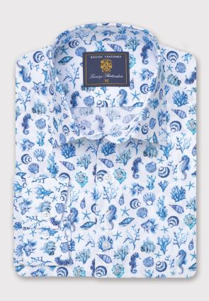 Regular Fit Blue Sealife Print Cotton Shirt