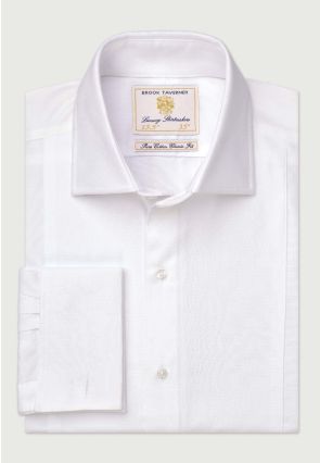 Regular Fit White Marcella Front Double Cuff Cotton Tuxedo Shirt - Two Sleeve Lengths